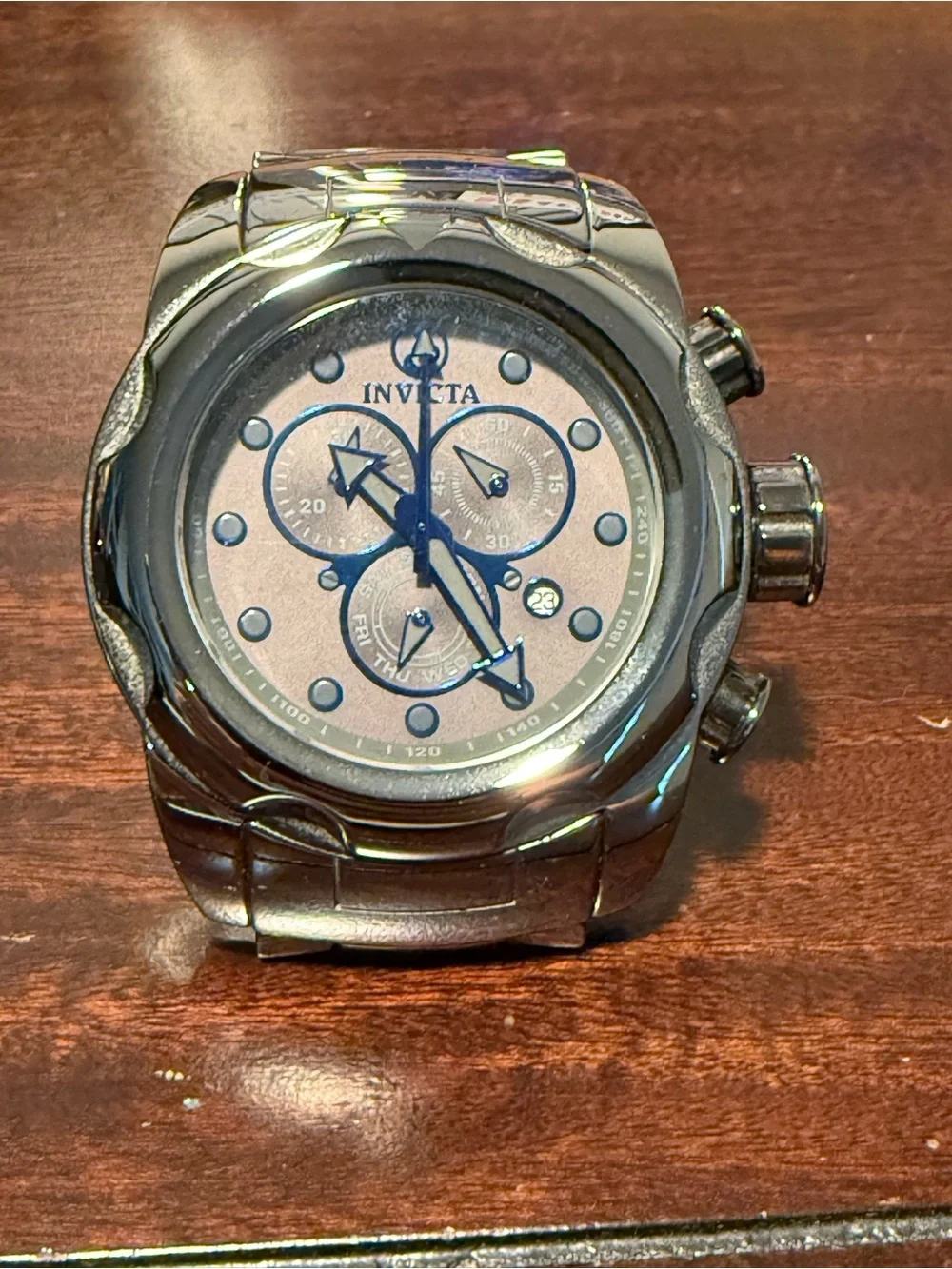 Invicta Silver Stainless Steel Chronograph with Blue Accents